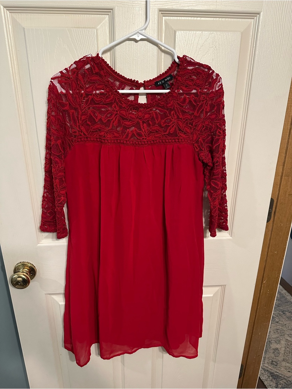 As U Wish Red Lace Bodice Chiffon Dress